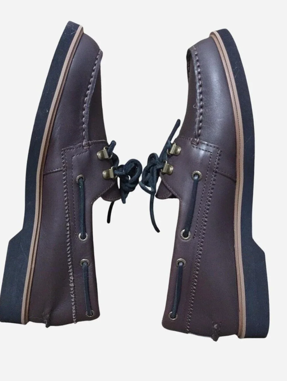 Sperry Men’s Dark Brown Leather Boat Shoes with 2 Eyelet Lace Up Size 11